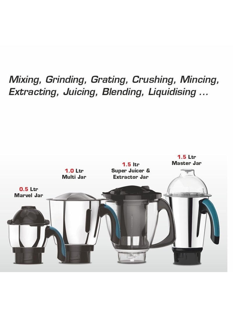 Vidiem Vstar Evo Plus 750 W Mixer Grinder with 4 Jars | Powerful ABS Body | Stainless Steel Blades | Self-Lock Jars | 5 Year Motor Warranty & 2 Year Product Warranty – Blue - Image 5